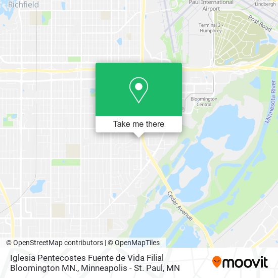 Mapa de Iglesia Pentecostes Fuente de Vida Filial Bloomington MN.