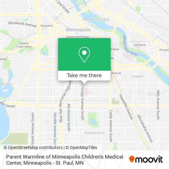 Parent Warmline of Minneapolis Children's Medical Center map