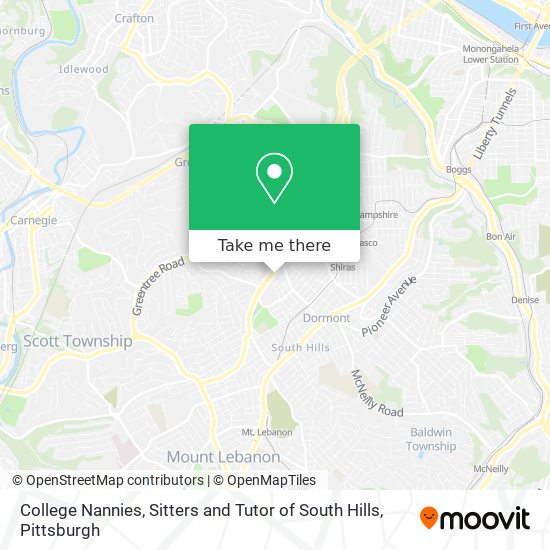 College Nannies, Sitters and Tutor of South Hills map