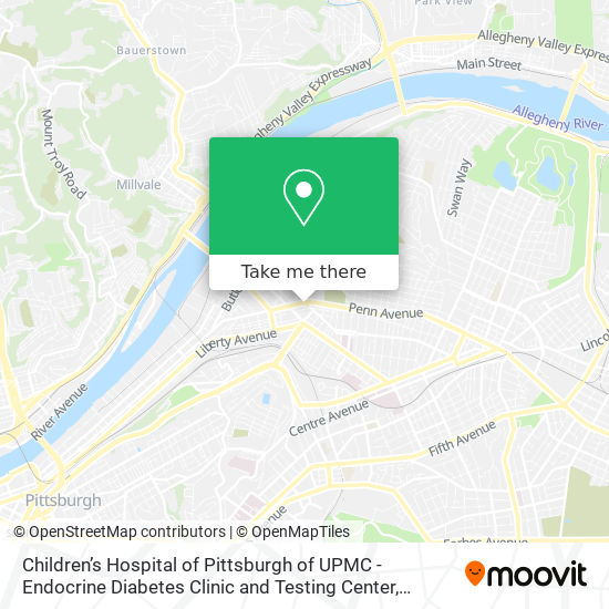 Mapa de Children’s Hospital of Pittsburgh of UPMC - Endocrine Diabetes Clinic and Testing Center