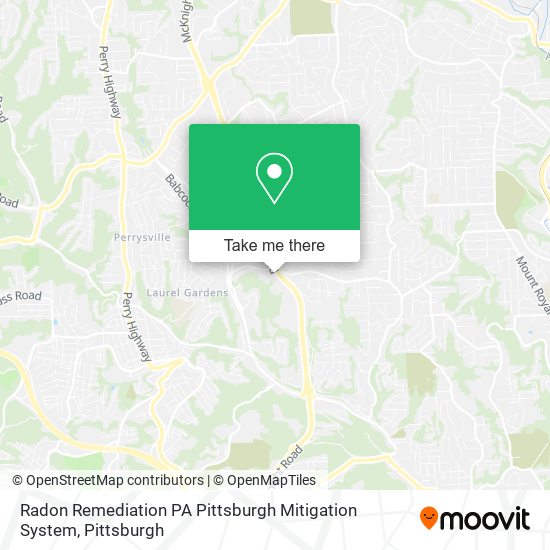 Mapa de Radon Remediation PA Pittsburgh Mitigation System