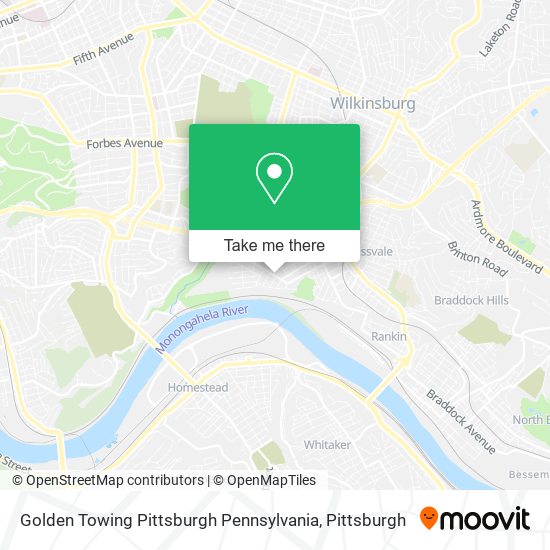 Golden Towing Pittsburgh Pennsylvania map