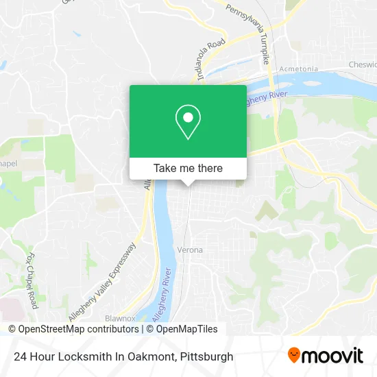 24 Hour Locksmith In Oakmont map