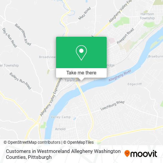 Mapa de Customers in Westmoreland Allegheny Washington Counties