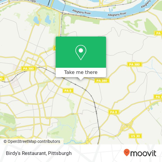 Mapa de Birdy's Restaurant, 7302 Hamilton Ave Pittsburgh, PA 15208