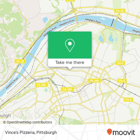 Mapa de Vince's Pizzeria, 5107 Penn Ave Pittsburgh, PA 15224
