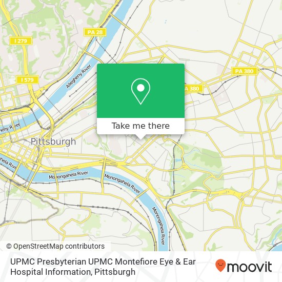 Mapa de UPMC Presbyterian UPMC Montefiore Eye & Ear Hospital Information