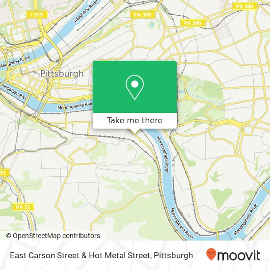 East Carson Street & Hot Metal Street map