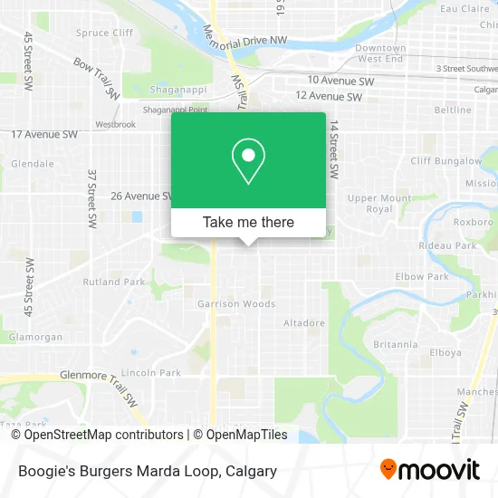 Boogie's Burgers Marda Loop map