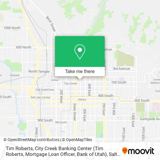 Mapa de Tim Roberts, City Creek Banking Center (Tim Roberts, Mortgage Loan Officer, Bank of Utah)