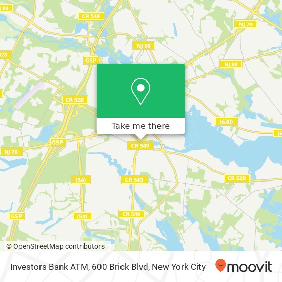 Investors Bank ATM, 600 Brick Blvd map