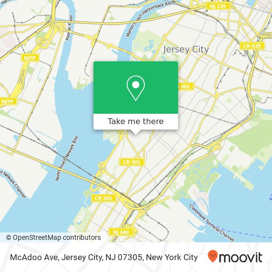 Mapa de McAdoo Ave, Jersey City, NJ 07305