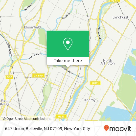 Mapa de 647 Union, Belleville, NJ 07109