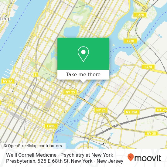 Weill Cornell Medicine - Psychiatry at New York Presbyterian, 525 E 68th St map