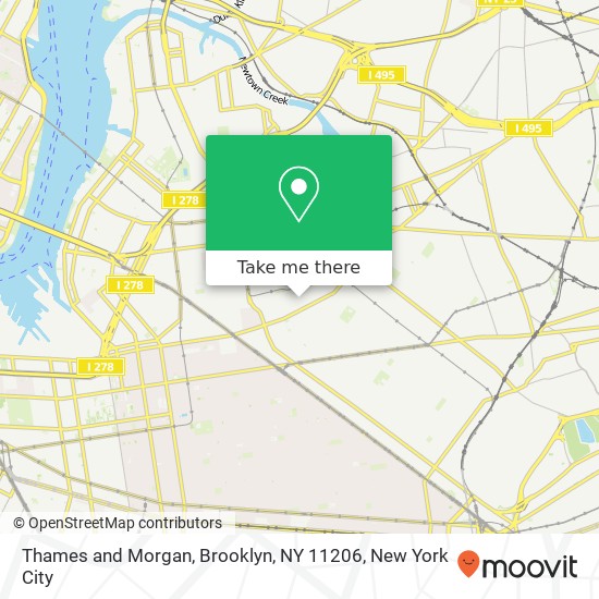 Mapa de Thames and Morgan, Brooklyn, NY 11206