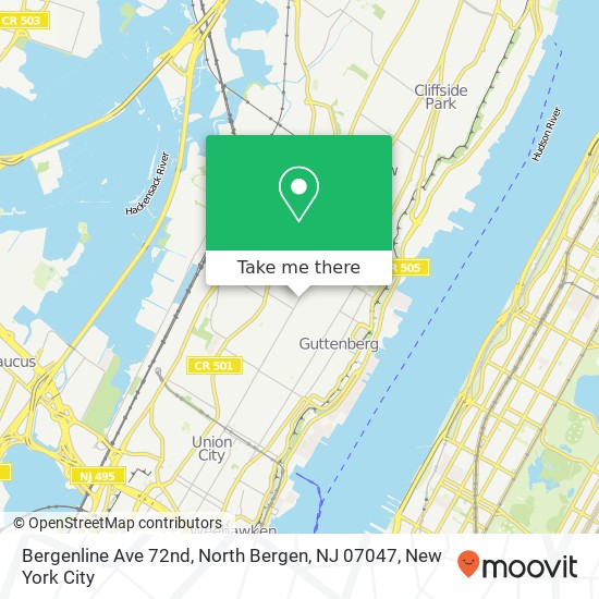 Mapa de Bergenline Ave 72nd, North Bergen, NJ 07047