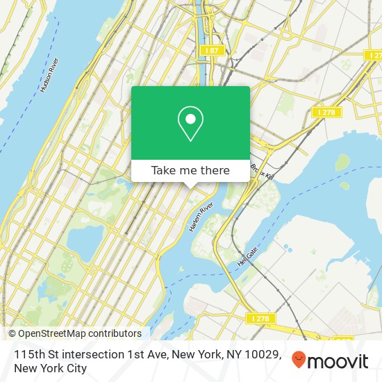 Mapa de 115th St intersection 1st Ave, New York, NY 10029