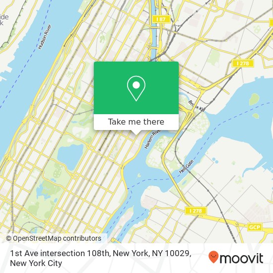 Mapa de 1st Ave intersection 108th, New York, NY 10029