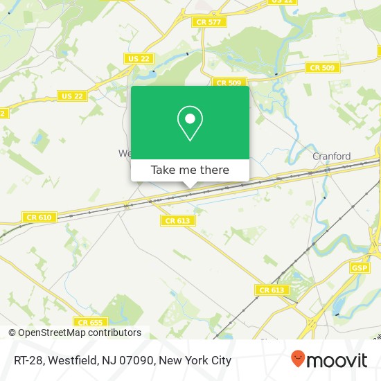 Mapa de RT-28, Westfield, NJ 07090