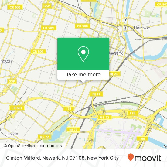 Mapa de Clinton Milford, Newark, NJ 07108