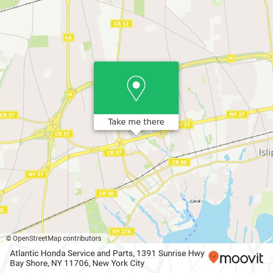 Mapa de Atlantic Honda Service and Parts, 1391 Sunrise Hwy Bay Shore, NY 11706