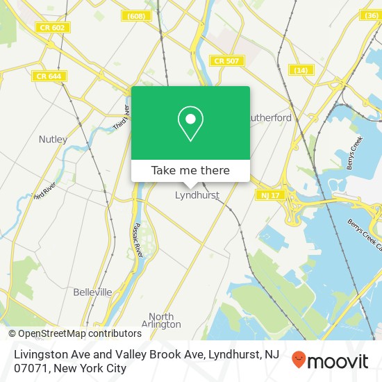 Mapa de Livingston Ave and Valley Brook Ave, Lyndhurst, NJ 07071