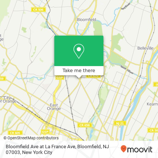 Mapa de Bloomfield Ave at La France Ave, Bloomfield, NJ 07003