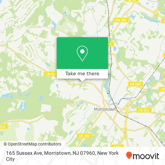 Mapa de 165 Sussex Ave, Morristown, NJ 07960