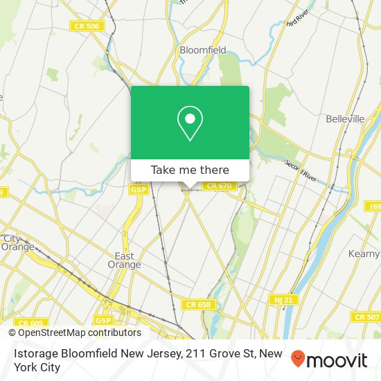 Mapa de Istorage Bloomfield New Jersey, 211 Grove St