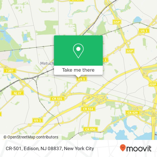 Mapa de CR-501, Edison, NJ 08837