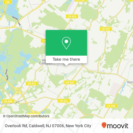 Mapa de Overlook Rd, Caldwell, NJ 07006