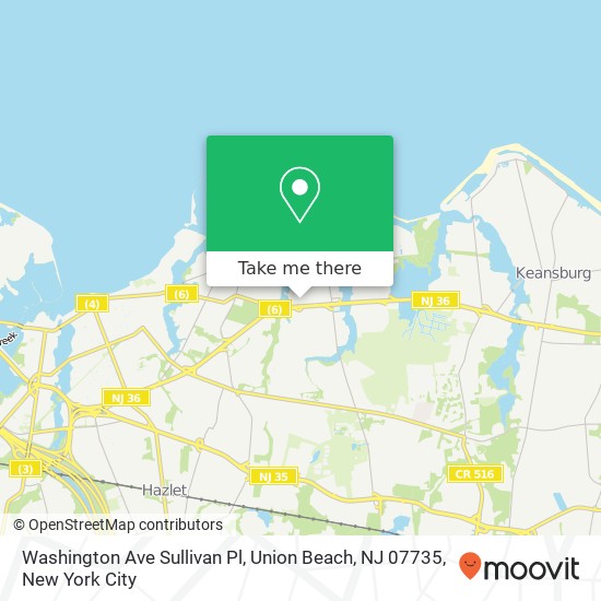 Mapa de Washington Ave Sullivan Pl, Union Beach, NJ 07735