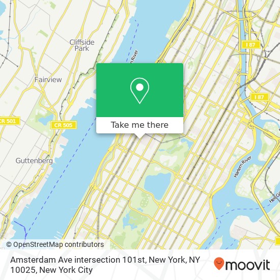 Amsterdam Ave intersection 101st, New York, NY 10025 map