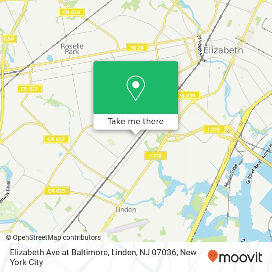 Mapa de Elizabeth Ave at Baltimore, Linden, NJ 07036