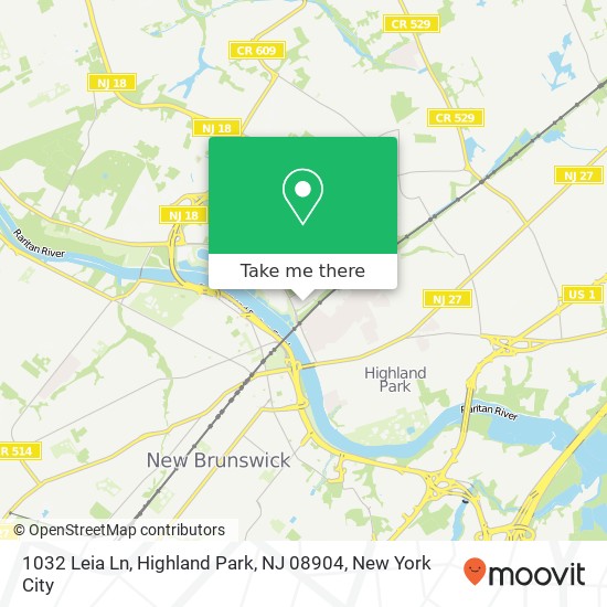 Mapa de 1032 Leia Ln, Highland Park, NJ 08904