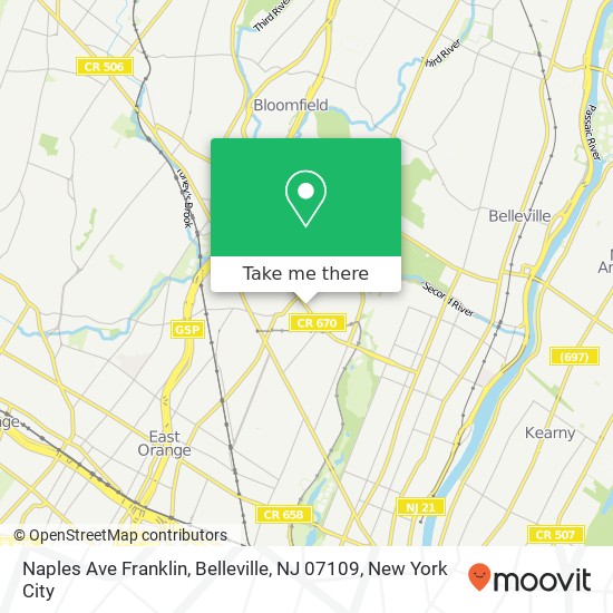 Mapa de Naples Ave Franklin, Belleville, NJ 07109