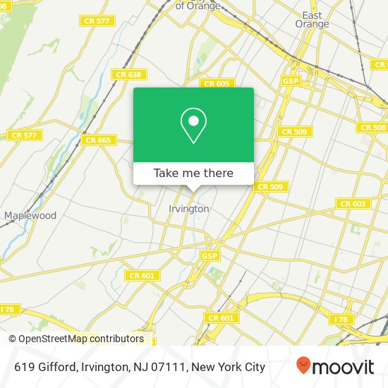 Mapa de 619 Gifford, Irvington, NJ 07111
