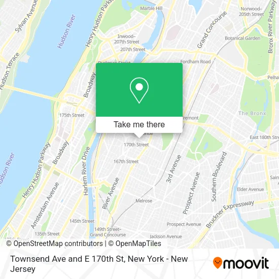 Townsend Ave and E 170th St map