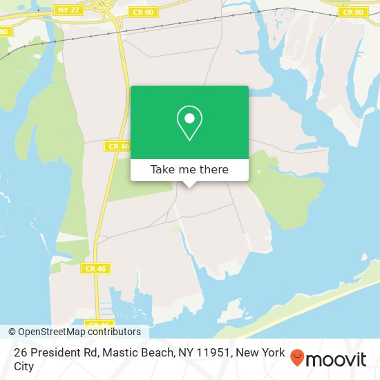 Mapa de 26 President Rd, Mastic Beach, NY 11951