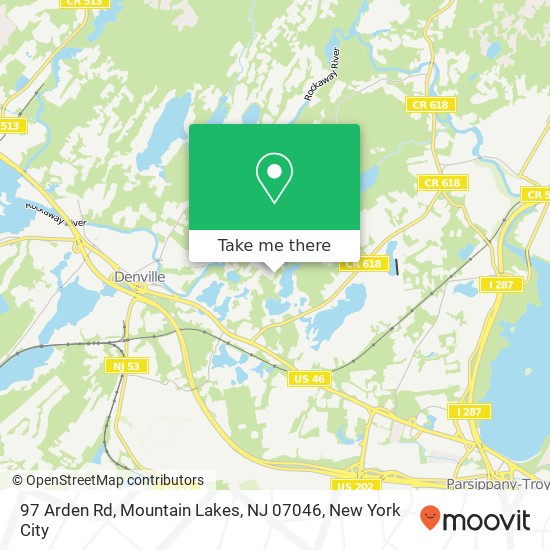 Mapa de 97 Arden Rd, Mountain Lakes, NJ 07046
