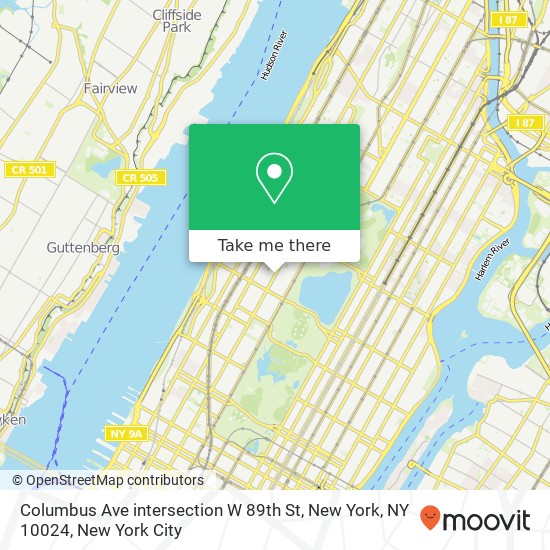 Mapa de Columbus Ave intersection W 89th St, New York, NY 10024