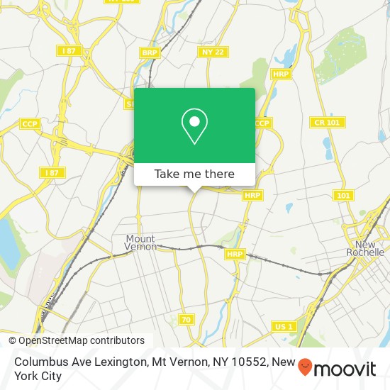 Mapa de Columbus Ave Lexington, Mt Vernon, NY 10552