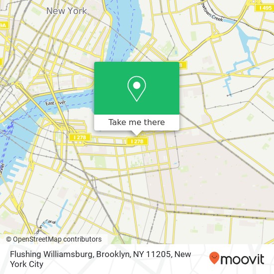 Mapa de Flushing Williamsburg, Brooklyn, NY 11205