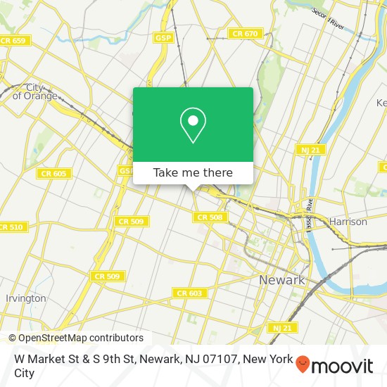 Mapa de W Market St & S 9th St, Newark, NJ 07107