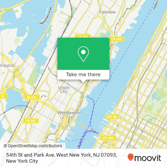 Mapa de 54th St and Park Ave, West New York, NJ 07093