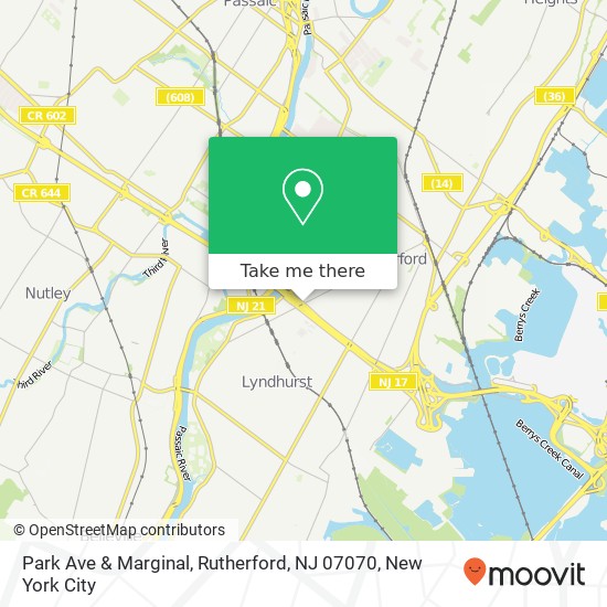 Mapa de Park Ave & Marginal, Rutherford, NJ 07070