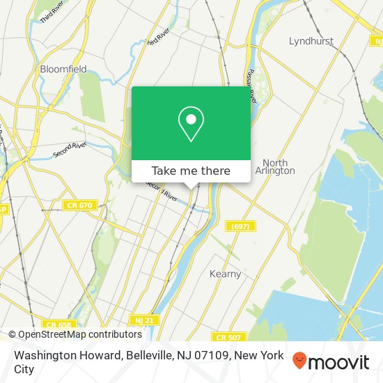 Mapa de Washington Howard, Belleville, NJ 07109