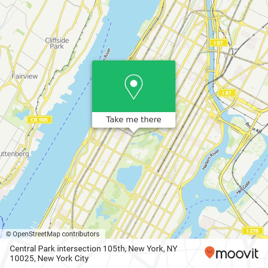 Mapa de Central Park intersection 105th, New York, NY 10025