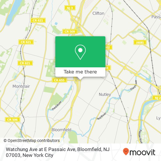 Watchung Ave at E Passaic Ave, Bloomfield, NJ 07003 map