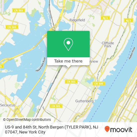 Mapa de US-9 and 84th St, North Bergen (TYLER PARK), NJ 07047